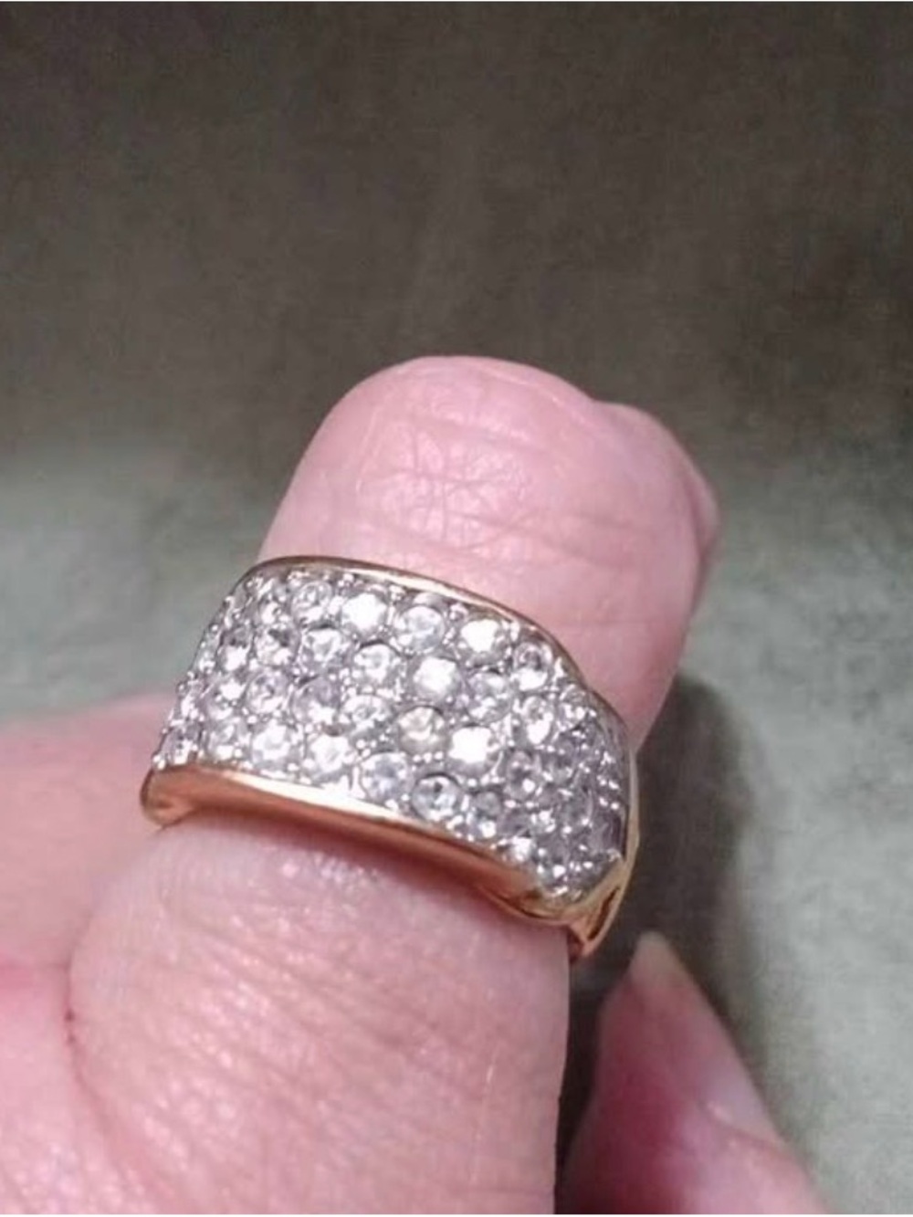 Gold-Tone Pave Crystal Wide Band Ring - White Stones
